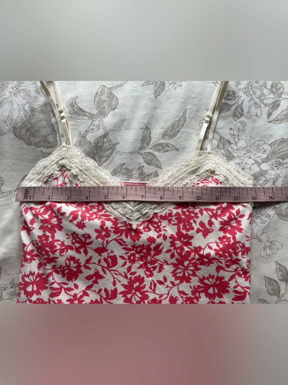 American Eagle Y2K Pink Floral Lace Trim Cami XS Layering Preppy Coquette Dainty - Picture 6 of 8